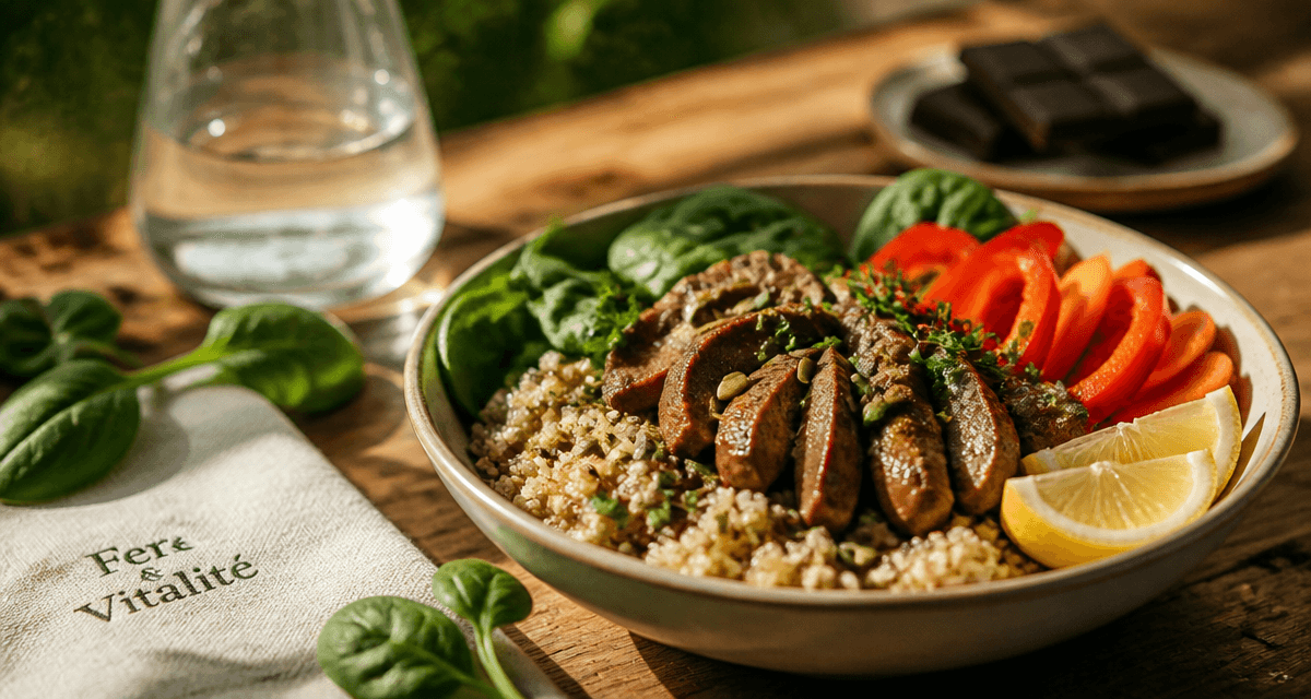 aliment riche en fer anemie bol quinoa foie légumes