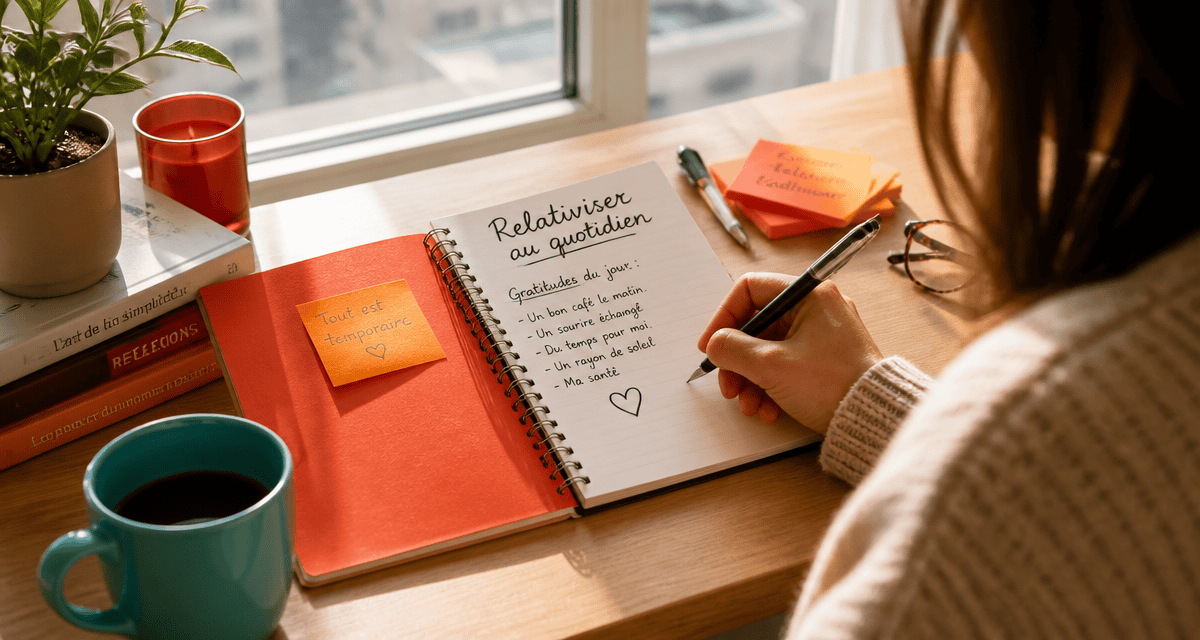 apprendre à relativiser carnet de gratitude mug vert