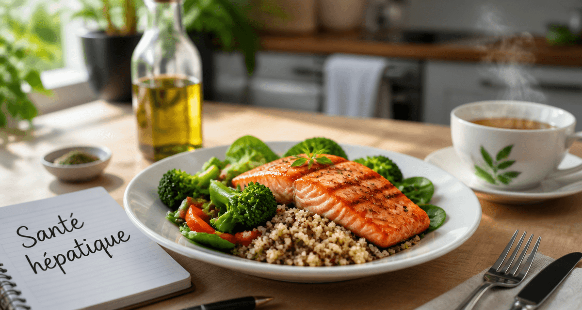 Eliminer la graisse du foie assiette saumon légumes