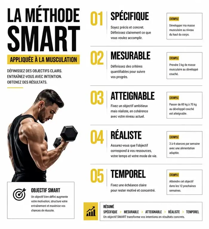Infographie de la méthode SMART pour la motivation en musculation