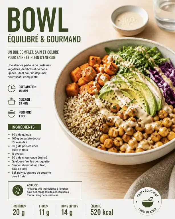 Buddha bowl healthy au quinoa et patates douces pour une alimentation saine