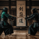 Kendo sport, combat de deux kendokas en dojo