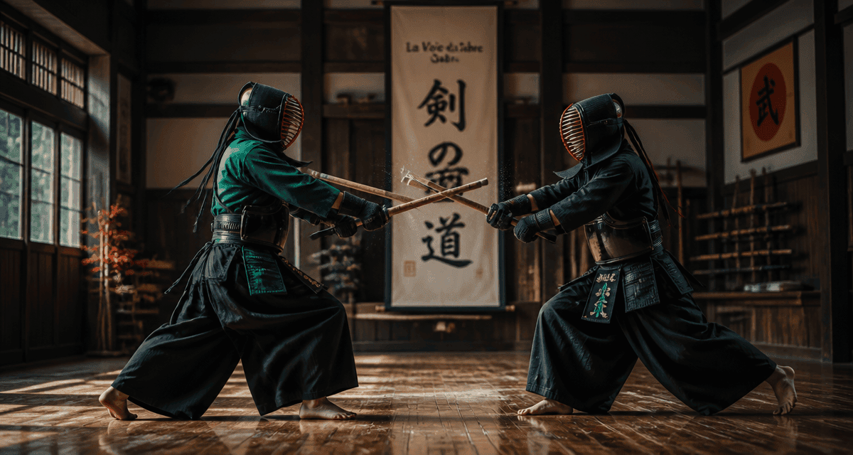 Kendo sport, combat de deux kendokas en dojo
