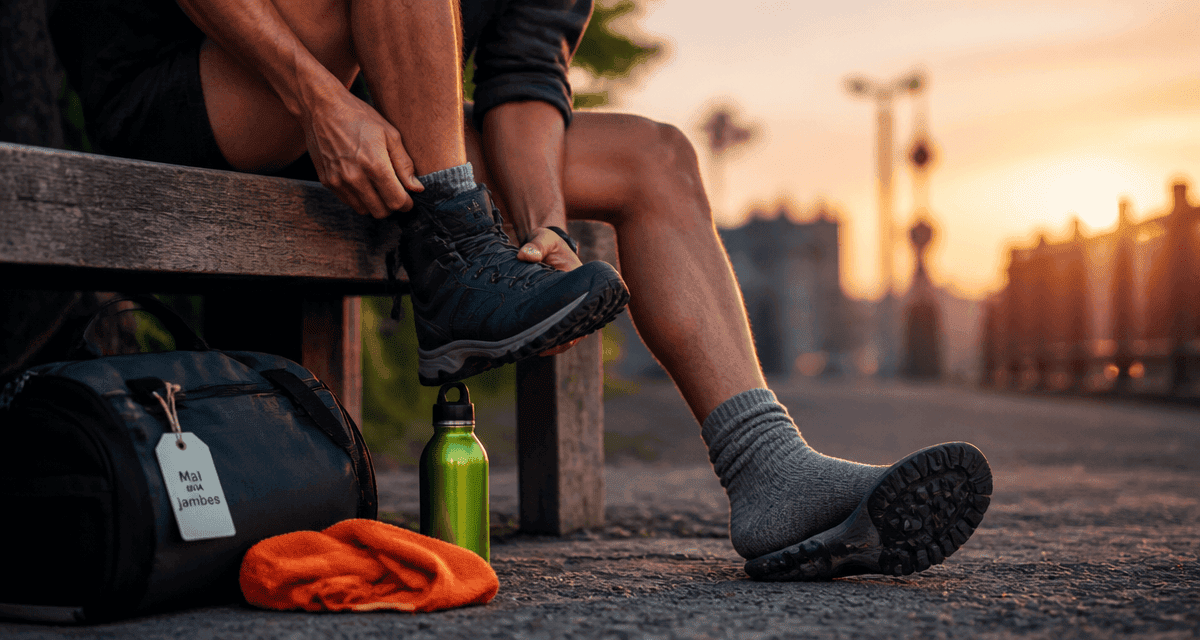 mal aux jambes apres avoir beaucoup marche homme retire chaussures