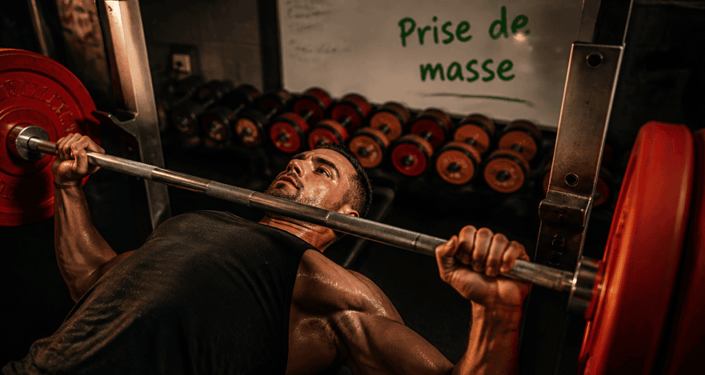 Athlète prise de masse musculaire développé couché