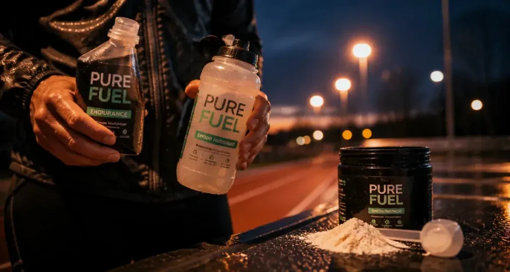 Boisson pour le sport isotonique : bouteille et électrolytes après effort