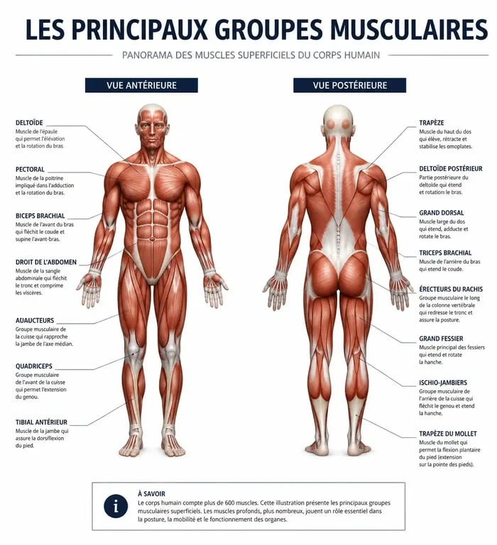 Schéma des principaux muscles du corps humain pour le sport