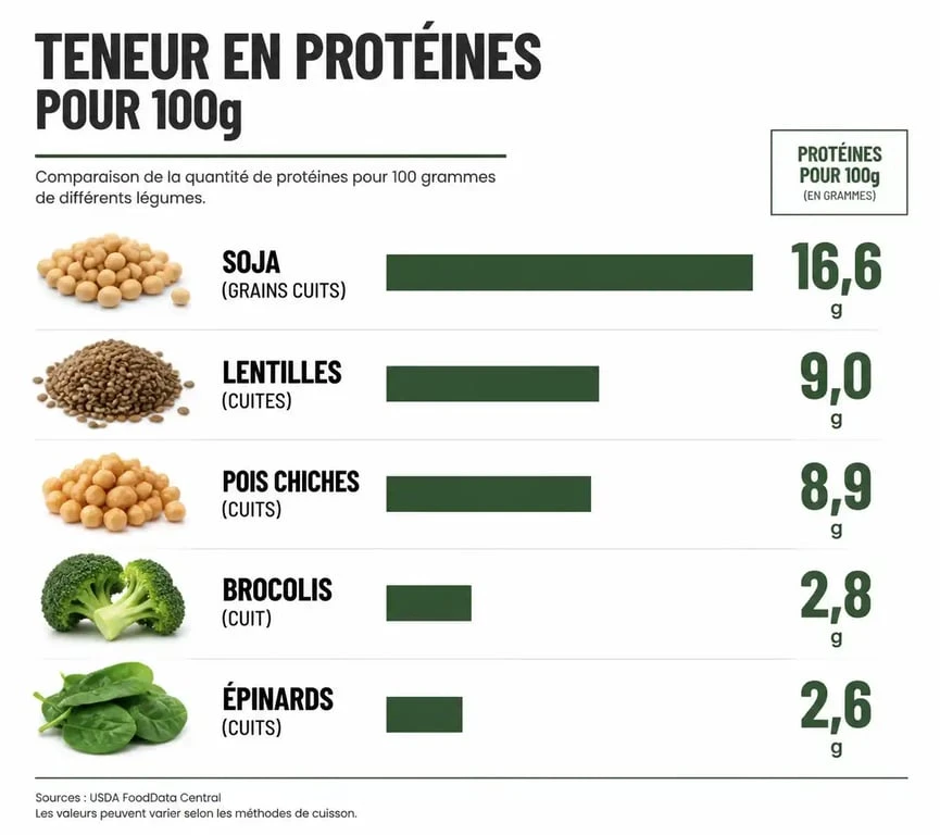 Infographie comparative des légumes riches en protéines pour une alimentation équilibrée