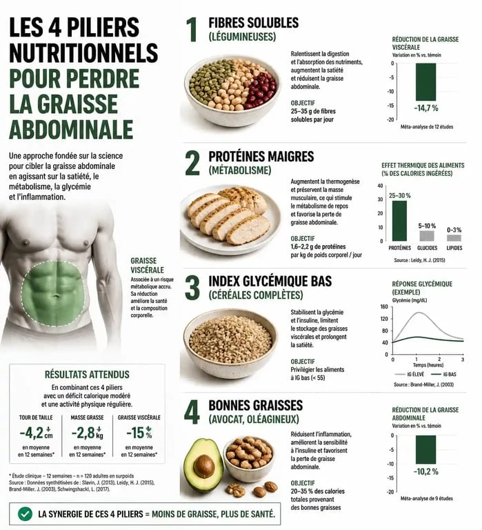 Infographie sur les meilleurs aliments pour perdre le ventre et réduire la graisse abdominale
