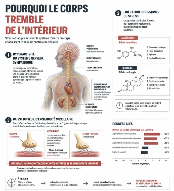 Schéma explicatif du mécanisme physiologique du tremblement intérieur du corps et de la fatigue nerveuse