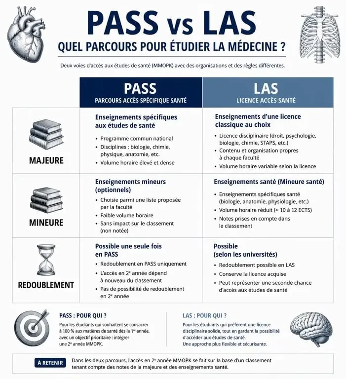 Infographie comparative PASS vs LAS pour les études de médecine