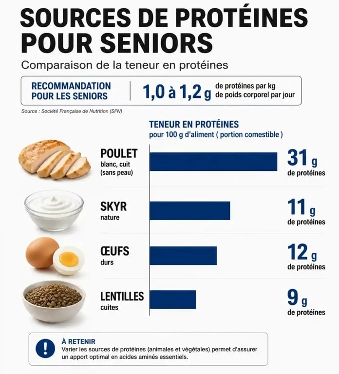 Infographie des aliments riches en protéines pour personnes âgées