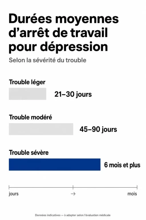 Infographie des durées moyennes d'arrêt de travail pour dépression selon la gravité de l'épisode