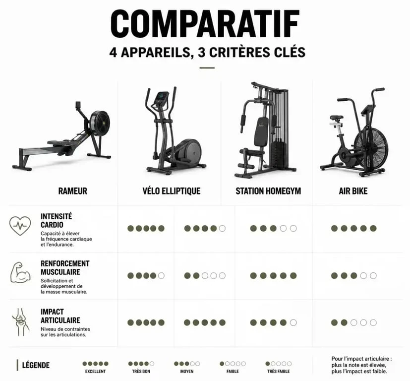 Infographie comparative des meilleurs appareils de sport pour faire travailler tout le corps