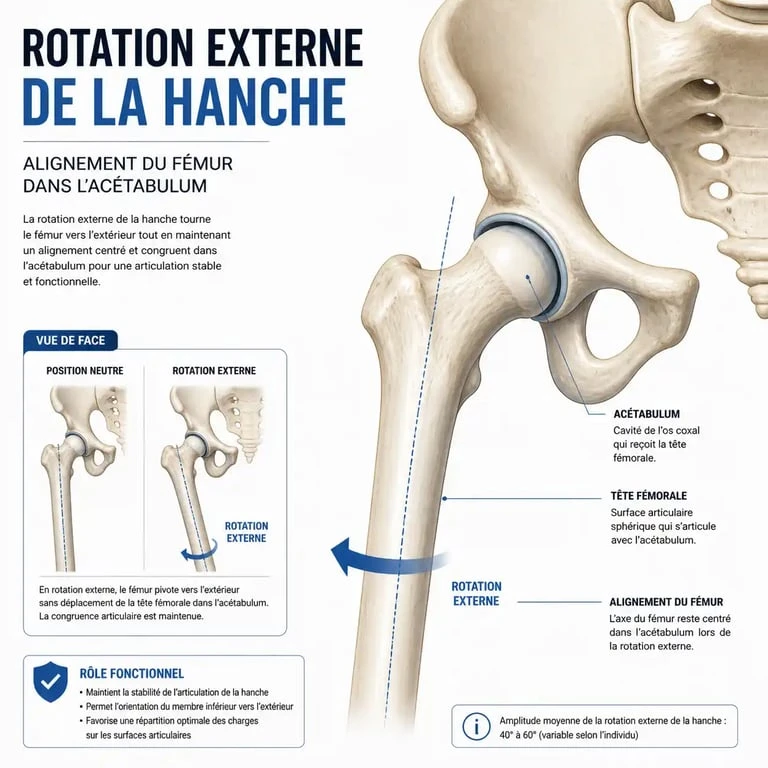 Schéma anatomique de la rotation de la hanche pour la position lotus