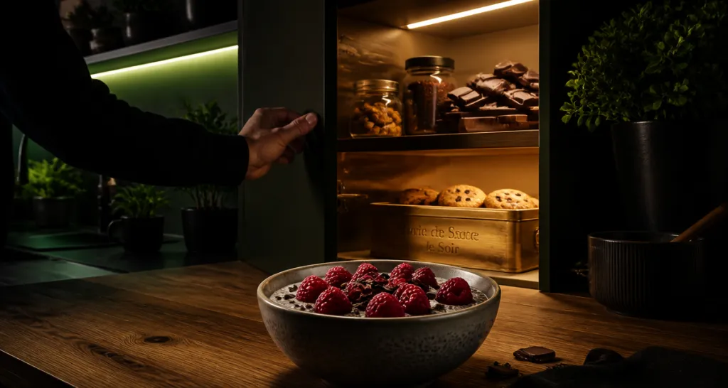 envie de sucre le soir, placard ouvert, biscuits, chia pudding