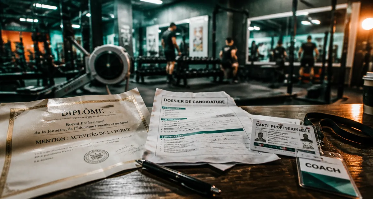 Formation pour coach sportif : documents carte professionnelle et salle de sport