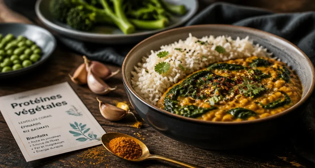 Legumes riches en proteines : curry de lentilles corail et epinards