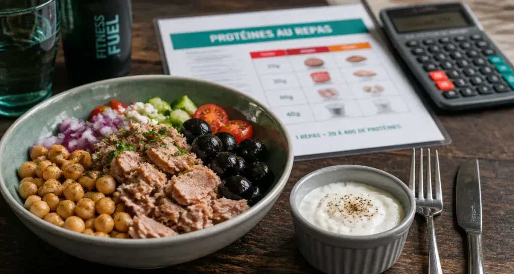Repas riche en proteine : bol thon et pois chiches, skyr pour 30g de protéines, satiété