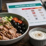 Repas riche en proteine : bol thon et pois chiches, skyr pour 30g de protéines, satiété