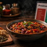 Sources de proteines vegetales : bol chili veggie (haricots, quinoa) riche en acides aminés essentiels