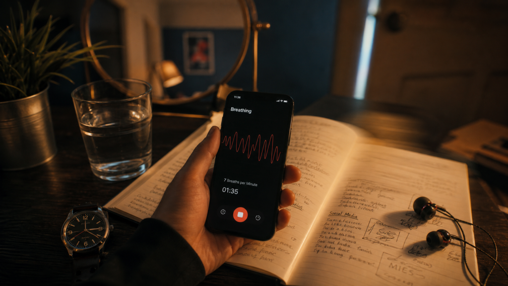 Stress vertige : smartphone respiration et écouteurs pour anxiété vs oreille interne