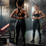 tenue salle de sport femme legging noir vert miroir