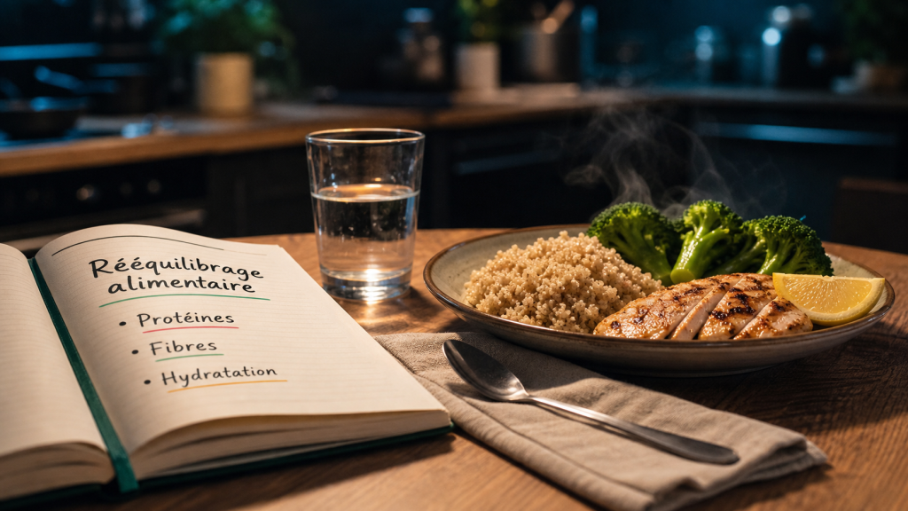 Comment faire un reequilibrage alimentaire : carnet et assiette équilibrée