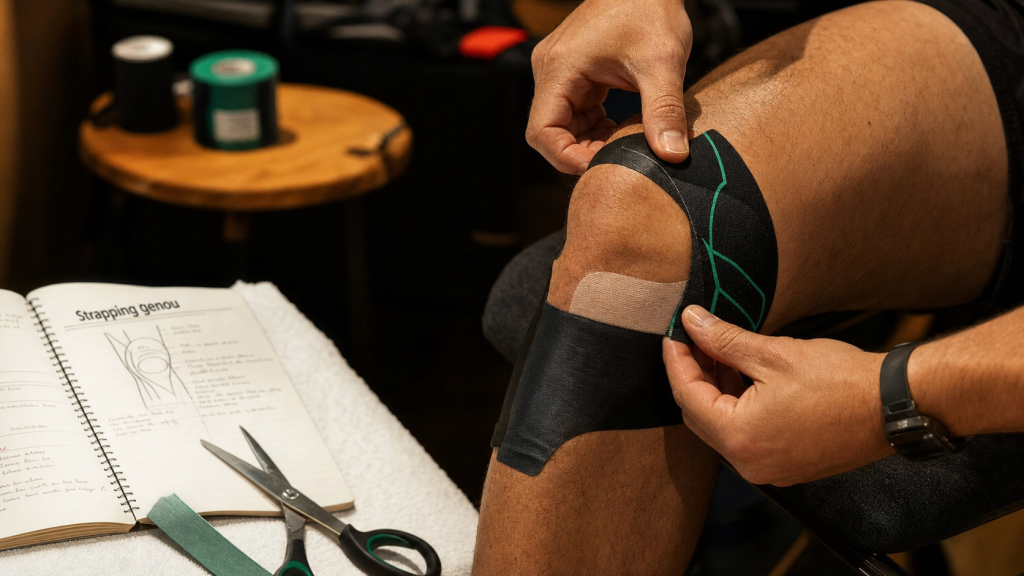 Comment strapper un genou : strapping avec bandes et ancrages sur genou