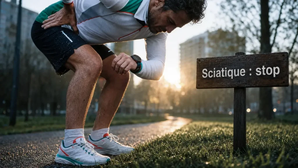 Courir avec une sciatique : arrêt et reprise sans douleur dans un parc