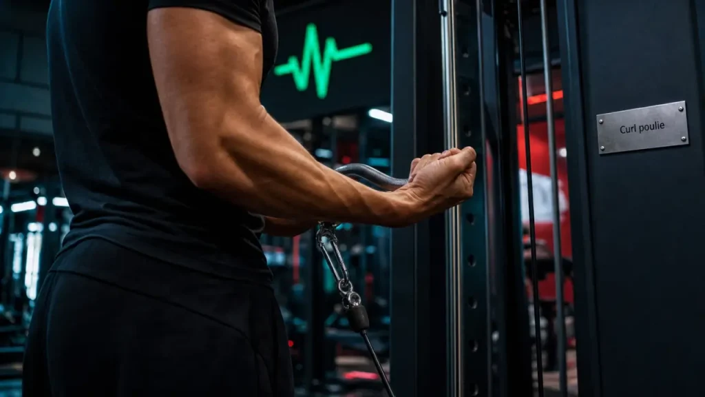 Curl à la poulie pour les biceps : 4 variantes, tension continue et erreurs à éviter