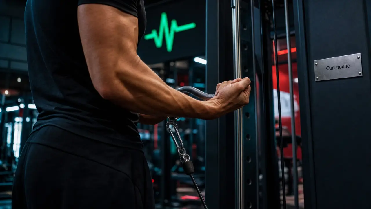 Curl poulie biceps : poulie et biceps, tension continue