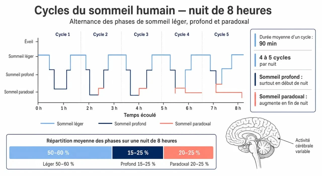 Schéma des cycles du sommeil pour avoir un sommeil réparateur