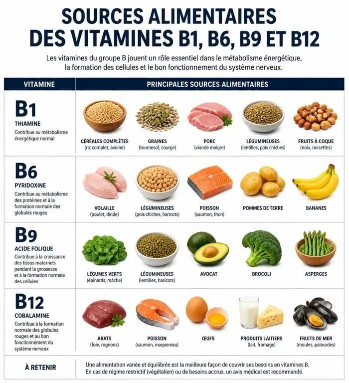 Sources alimentaires riches en vitamines B pour éviter les carences