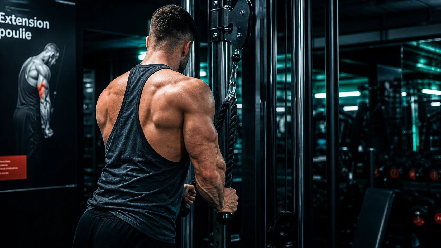 Extension poulie triceps : coudes serrés et amplitude complète
