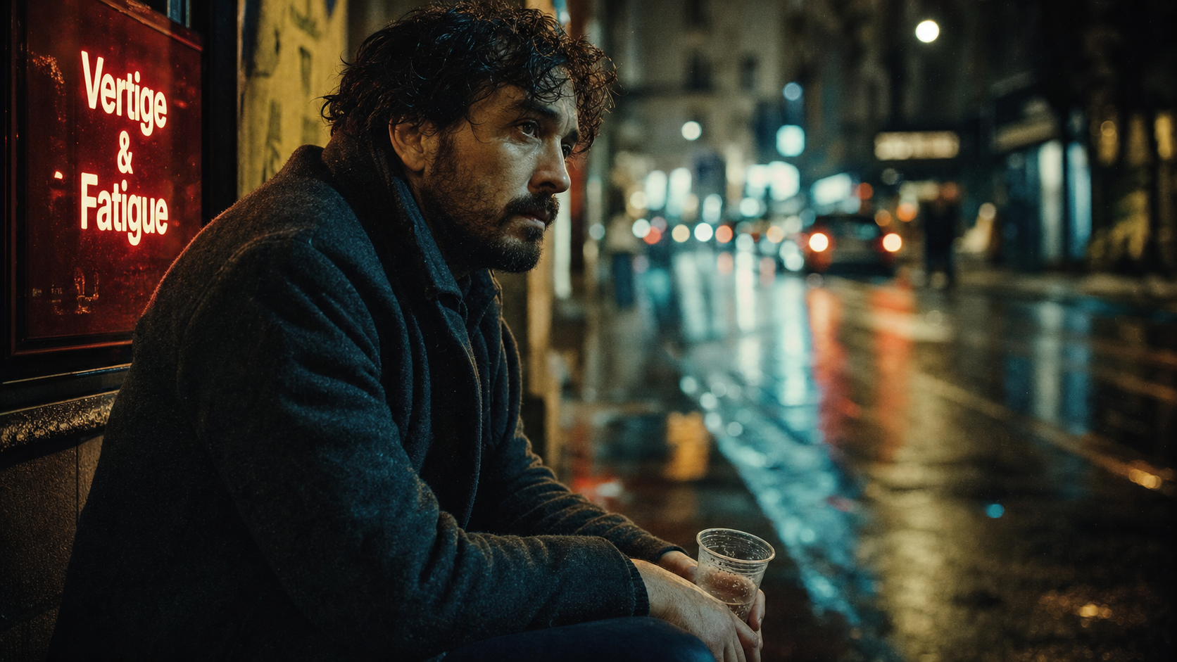 Fatigue vertige : personne assise, vertige et fatigue en ville