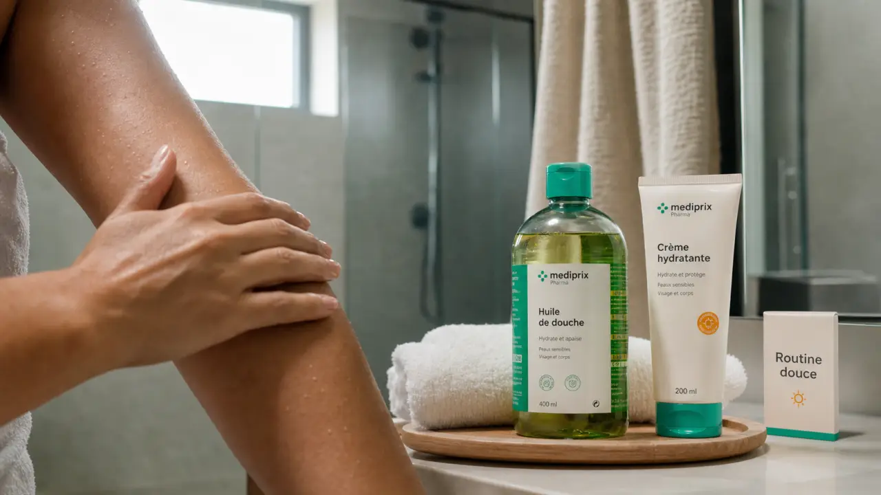 Prendre soin de son corps : nettoyage, hydratation et protection en salle de bain lumineuse