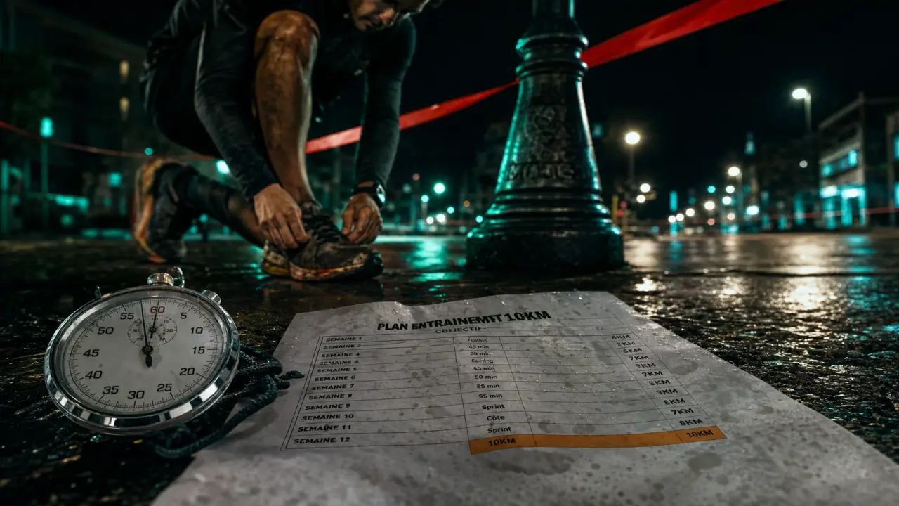 Préparer un 10km : VMA, allure et erreurs de course, coureur nocturne près d’un lampadaire