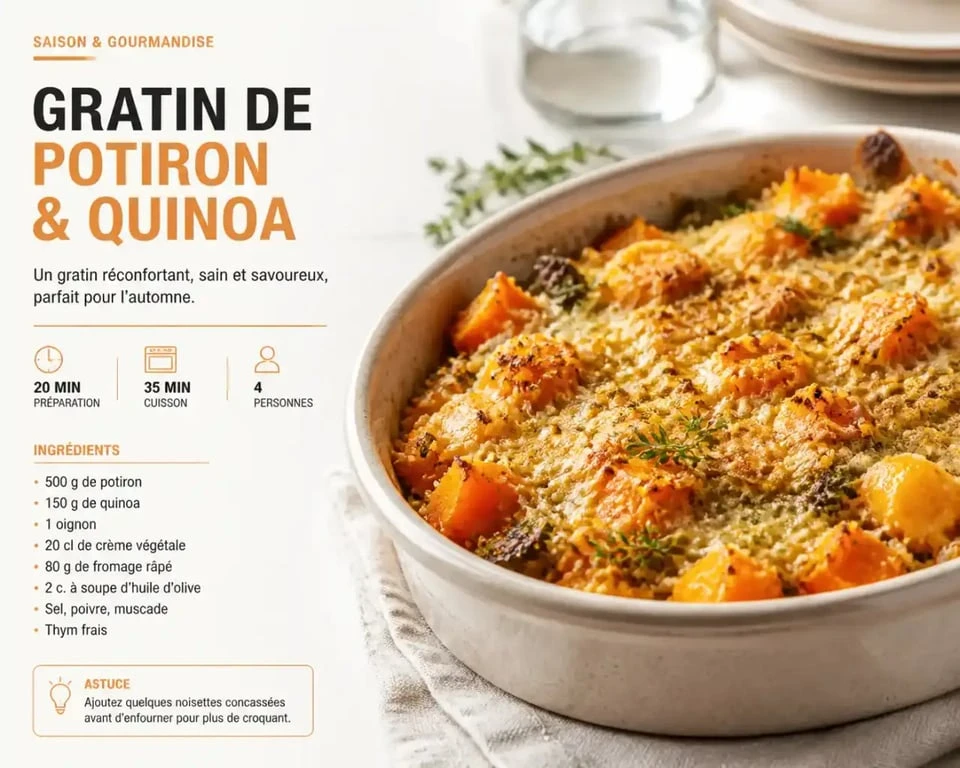 Gratin de potiron et quinoa pour un menu équilibré femme 70 ans