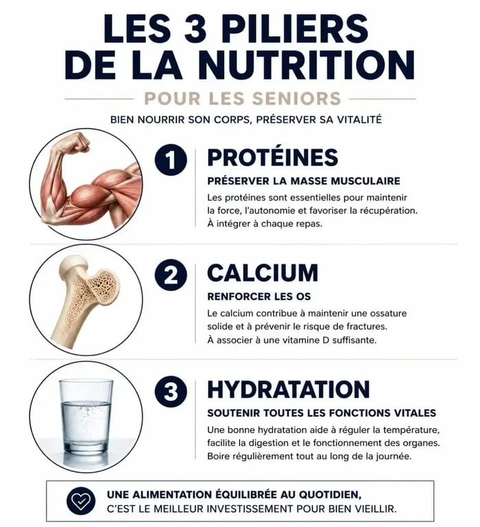 Infographie des besoins nutritionnels pour un menu équilibré femme 70 ans