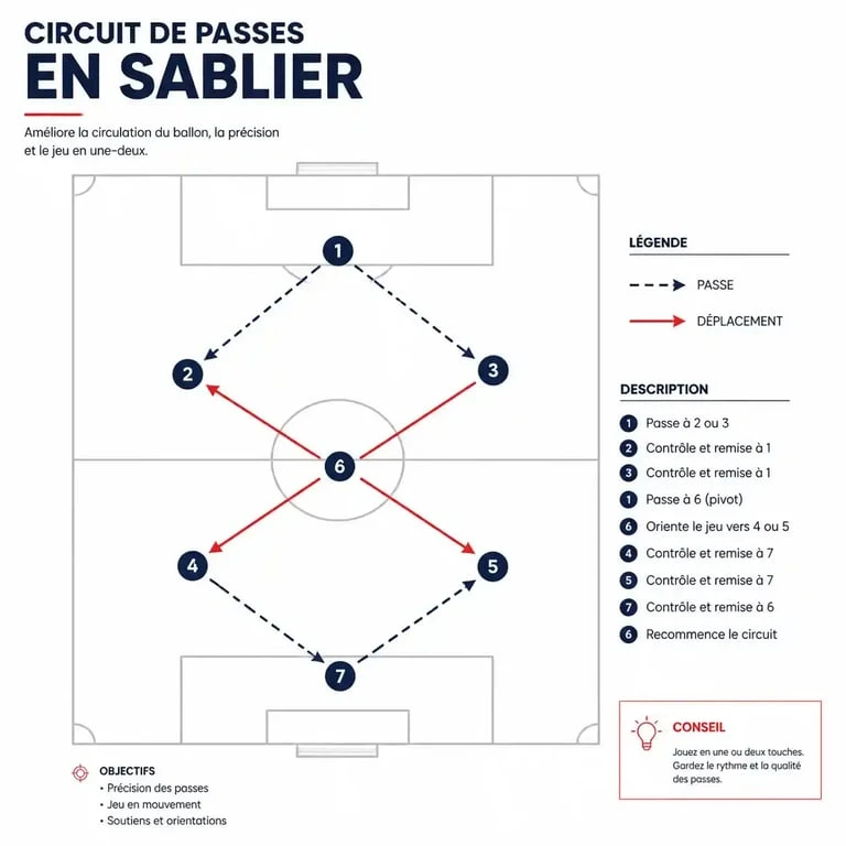 Circuit de passes en sablier pour exercice de foot