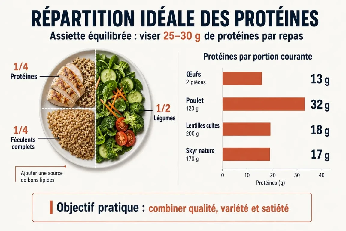 Infographie des sources de protéines pour un repas protéiné équilibré