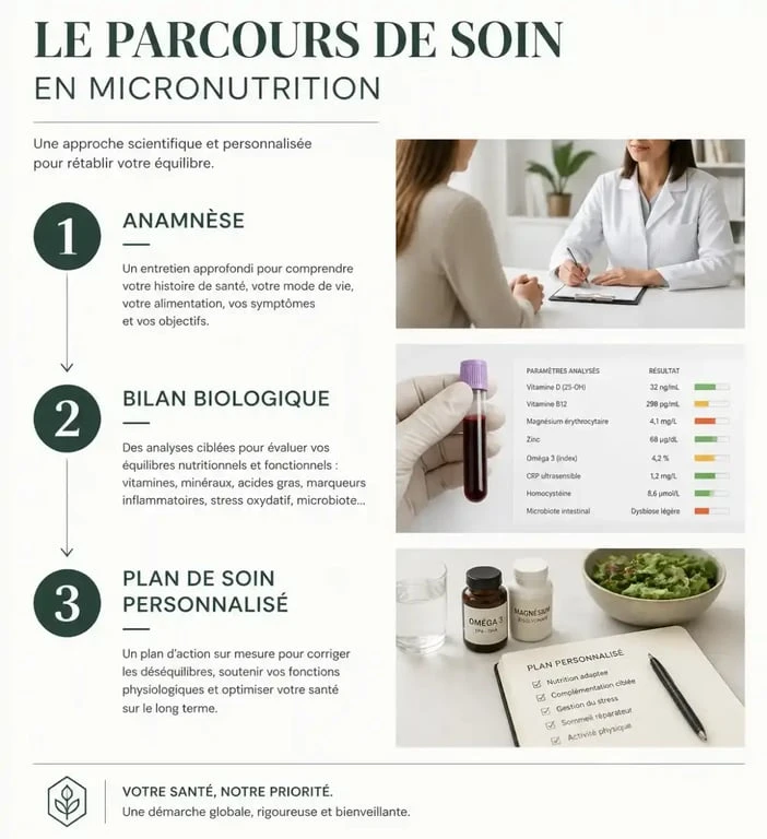 Parcours de soin et étapes d'une consultation chez un médecin micronutrition