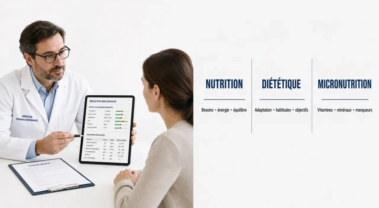 Médecin micronutritionniste : illustration comparative entre nutrition, diététique et micronutrition