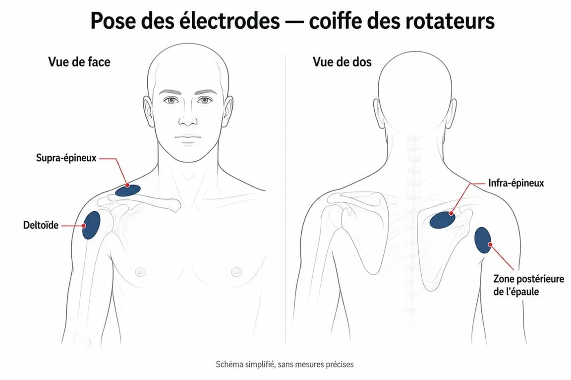 Électrostimulation tendinite épaule : placement des électrodes sur l’épaule et les muscles cibles