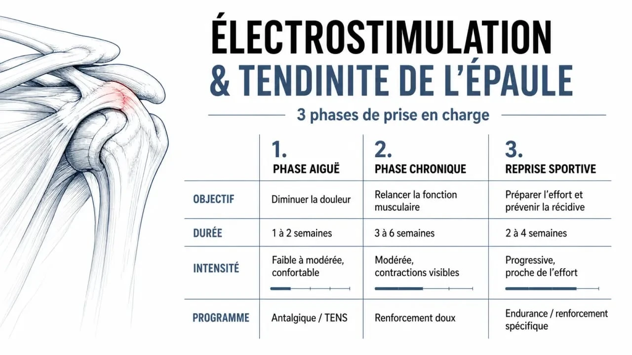 Électrostimulation tendinite épaule : comparaison des phases aiguë, chronique et reprise sportive