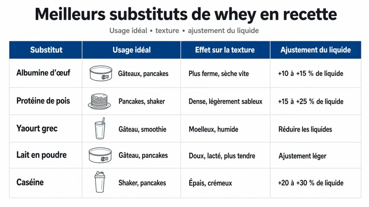 Par quoi remplacer la whey dans une recette : tableau comparatif des meilleurs substituts et ajustements