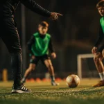 Exercice foot : rondo 4v2 avec éducateur au terrain