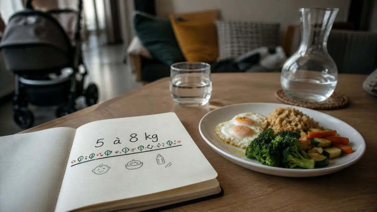 Perdre du poid apres grossesse : carnet “5 à 8 kg” et assiette équilibrée