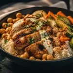 Plat sportif : bowl avec poulet et légumes, avant pendant après effort